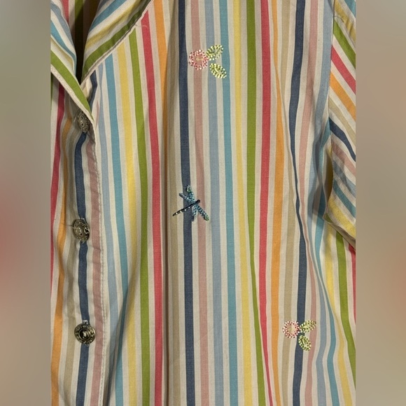 Vintage Alfred Dunner rainbow stripped short sleeve button down dragonfly stitch - Picture 8 of 8